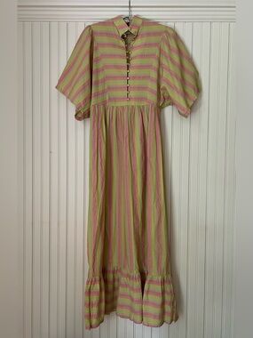 Relaxed Pastel Pink & Green Striped Maxi Dress